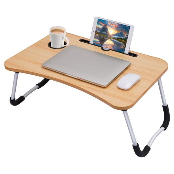 Generic LTT-0001 Multipurpose Wood Laptop Table with Dock Stand & Non-Slip Legs Foldable and Portable Lapdesk for Study & Bed (Random Colour)  Migento.in Computers & Accessories