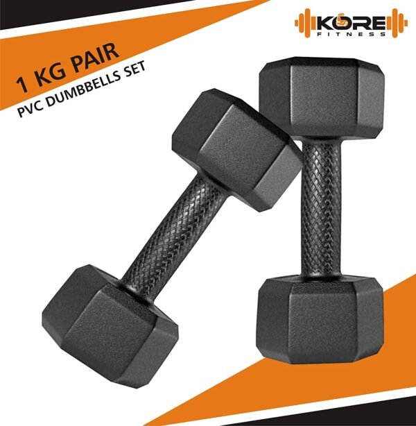 PVC-1KG-COMBO161 Fixed Dumbbell Set, 1Kg Set of 2 Dumbbells Set and Fitness Kit for Men and Women Whole Body Workout - Black  Migento.in Home & Kitchen