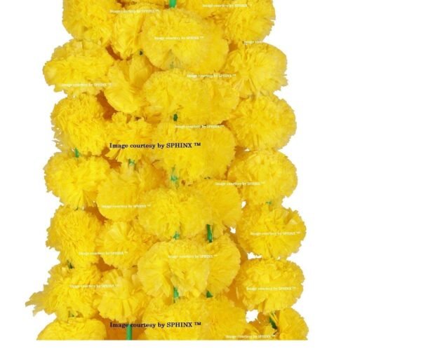 Marigold Fluffy Flowers Garlands for Decoration - (Yellow, 5 Pieces)