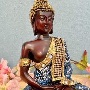 Polyresin Sitting Buddha Idol Statue Showpiece for Home Decor Diwali Decoration and Gifting,: Blue White Maroon