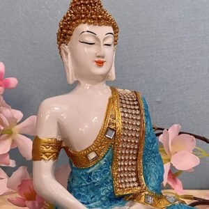 Polyresin Sitting Buddha Idol Statue Showpiece - white blue