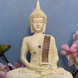 Polyresin Sitting Buddha Idol Statue ShowpieceAntique cream