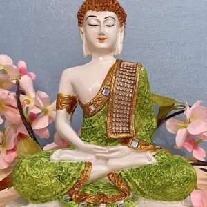 Polyresin Sitting Buddha Idol Statue Showpiece Antique green white