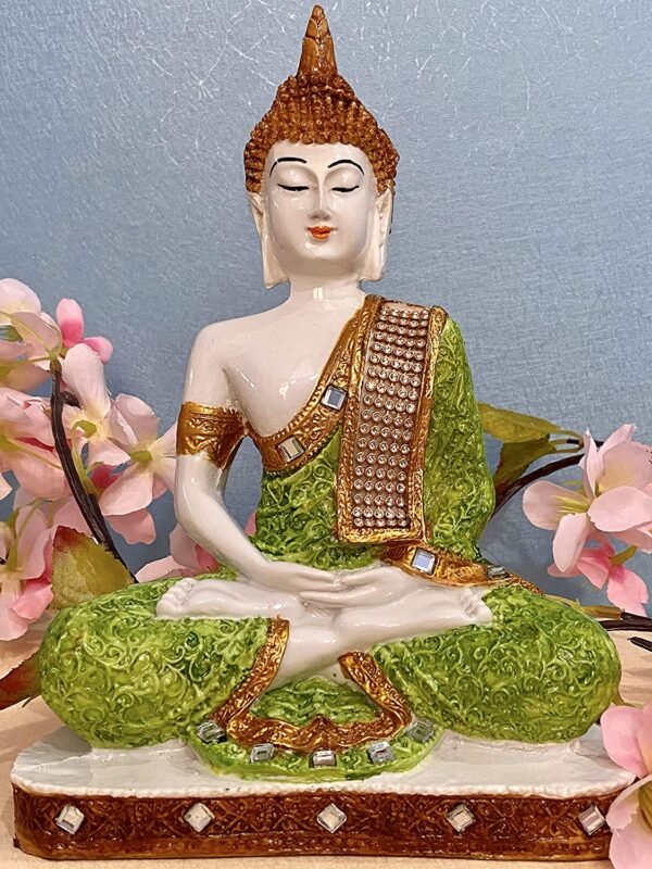 Polyresin Sitting Buddha Idol Statue Showpiece Antique green white