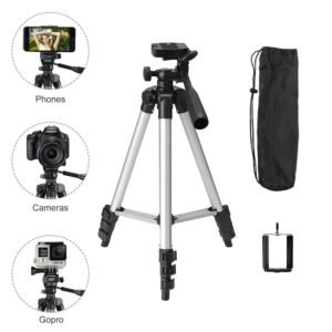 Adjustable Aluminium Alloy Tripod Stand Holder for Mobile Phones & Camera, 360 mm -1050 mm, 1/4 inch Screw + Mobile Holder Bracket