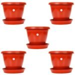 Plastic Gardening Pot, Red , 18 cm, Set of 5