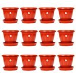 Plastic Gardening Pot, Red , 18 cm, Set of 12