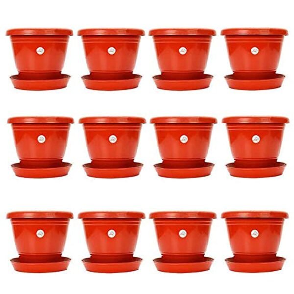 Plastic Gardening Pot, Red , 18 cm, Set of 12