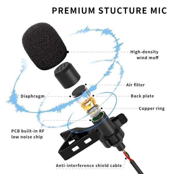 Collar Mic Voice Recording Filter Microphone for Singing YouTube Smartphones, Black