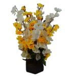 Artificial Peach Blossom Flower Bunch Pot (white yellow)