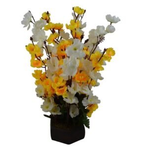 Artificial Peach Blossom Flower Bunch Pot (white yellow)