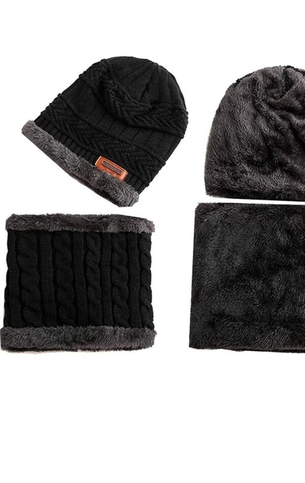 2Pcs Kids Boy's Winter Warm Knitted Cap with Fleece Scarf
