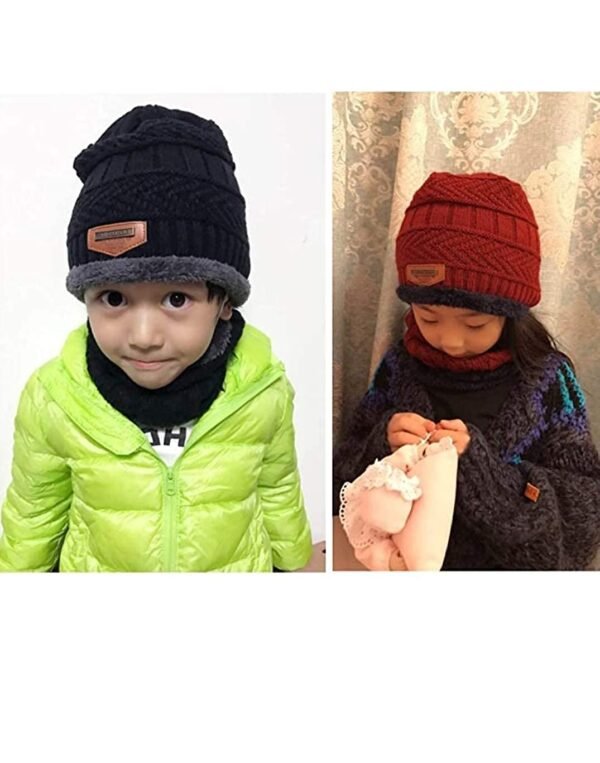 2Pcs Kids Boy's Winter Warm Knitted Cap with Fleece Scarf