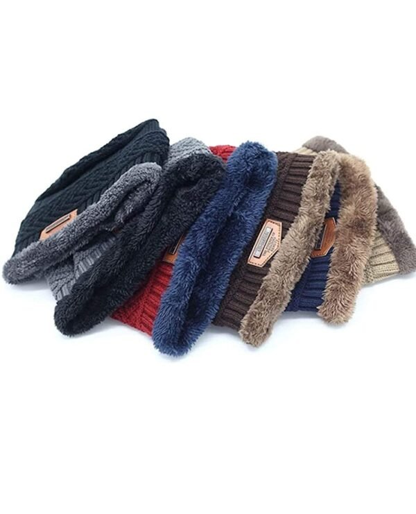 2Pcs Kids Boy's Winter Warm Knitted Cap with Fleece Scarf