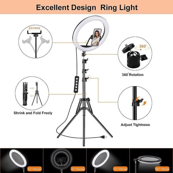 RGB Selfie Ring Light, LED Ringlight 3200-6500K with Tripod Stand & Cell Phone Holder for Live Stream/Make Up/YouTube/TikTok/Photography/Video Recording