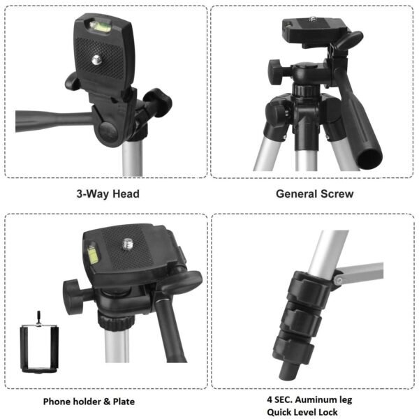 Adjustable Aluminium Alloy Tripod Stand Holder for Mobile Phones & Camera, 360 mm -1050 mm, 1/4 inch Screw + Mobile Holder Bracket