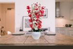 Artificial Flowers with Pot for Home Decoration, Office Decor Cherry Blossom Combo, maroon white