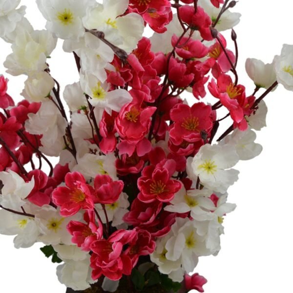 Artificial Peach Blossom Flower Bunch Pot (Red White)