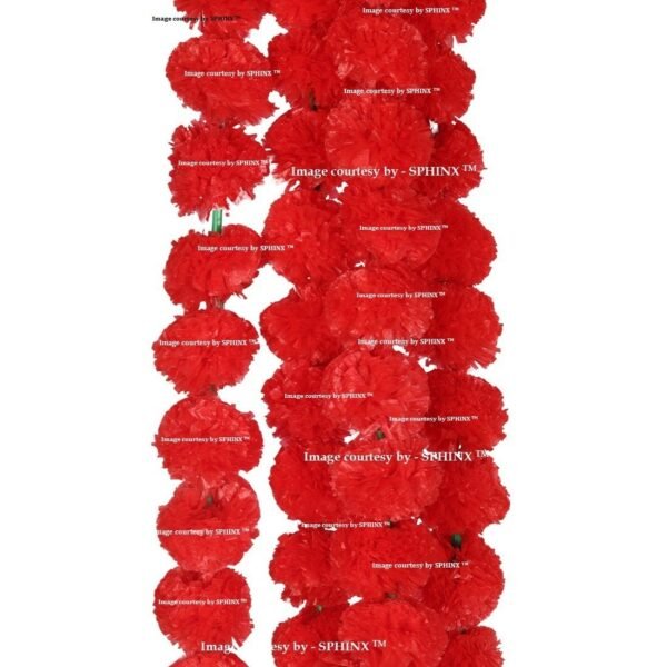 Marigold Fluffy Flowers Garlands for Decoration -,  Dark Pinkish Red 5 Pieces)