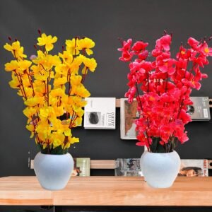 Artificial Flowers with Pot for Home Decoration, Office Decor Cherry Blossom Combo, pink yellow