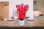 Artificial Flowers with Pot for Home Decoration, Office Decor Cherry Blossom Combo, maroon