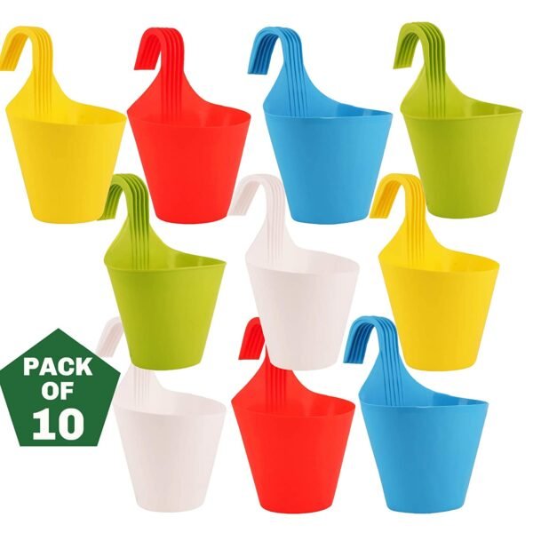 Plastic Hook Hanging Pot, Multicolor 29 x 12 x 22 cm, 10 Pieces, Medium