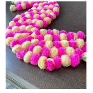 Marigold Fluffy Flowers Garlands for Decoration - (Cream and baby pink, 5 Pieces)