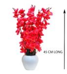 Artificial Flowers with Pot for Home Decoration, Office Decor Cherry Blossom Combo, maroon