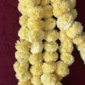 Marigold Fluffy Flowers Garlands for Decoration - (Cream, 5 Pieces)