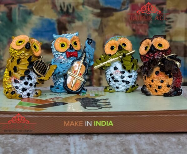 Marble Owl Showpieces for Home & Office Decor (Set of 4, Multicolor, Medium