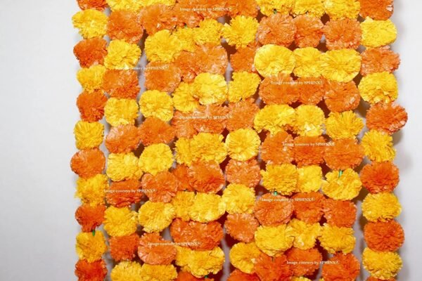 Marigold Fluffy Flowers Garlands for Decoration - (Light & Dark Orange, 5 Pieces)