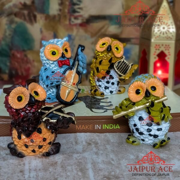 Marble Owl Showpieces for Home & Office Decor (Set of 4, Multicolor, Medium