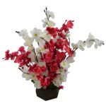 Artificial Peach Blossom Flower Bunch Pot (Red White)