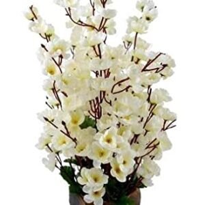 Artificial Flowers with Wood Pot (White)