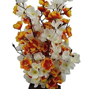 Artificial Peach Blossom Flower Bunch Pot (white golden)