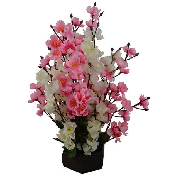 Artificial Peach Blossom Flower Bunch Pot (white pink)