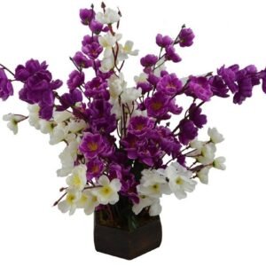 Artificial Peach Blossom Flower Bunch Pot (white purple)