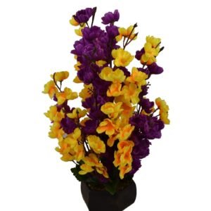 Artificial Peach Blossom Flower Bunch Pot (yellow purple)