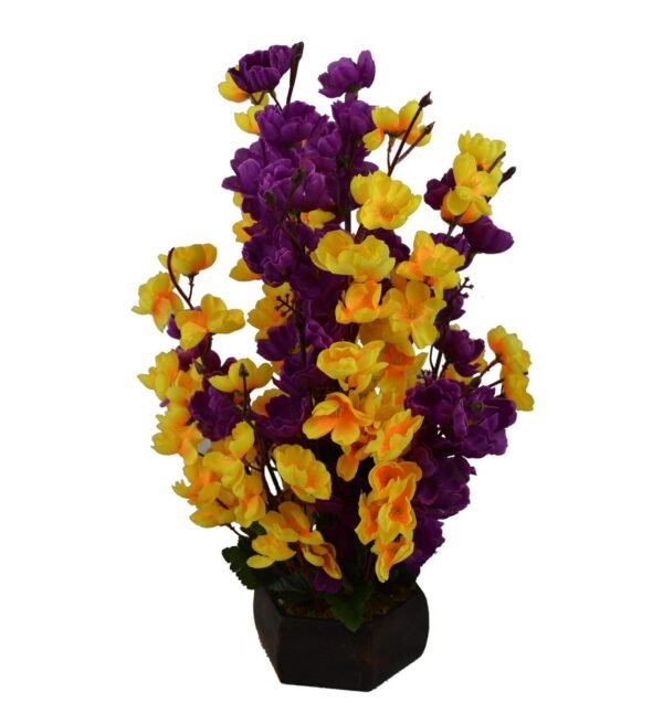 Artificial Peach Blossom Flower Bunch Pot (yellow purple)