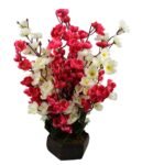 Artificial Flowers with Wood Pot (White Red)