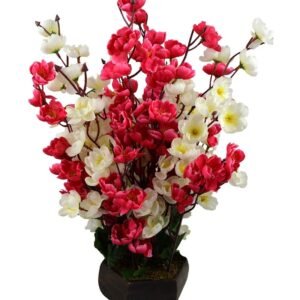 Artificial Flowers with Wood Pot (White Red)