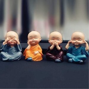 Monk Statues, Small, Multicolour, Set of 4