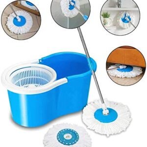 Big Bucket Floor Cleaning Quick Spin Mop with 4 Microfiber Refills (Blue)