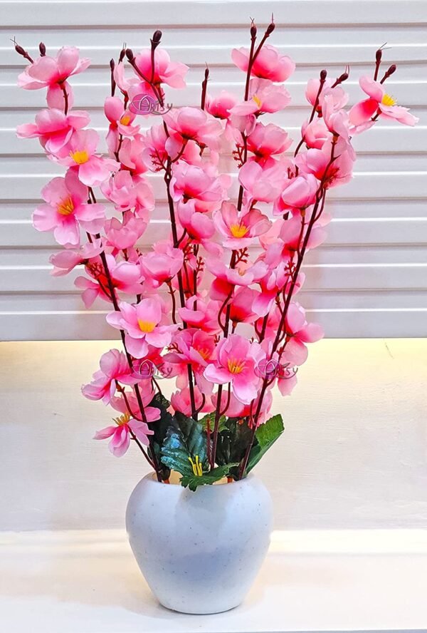 Artificial Flowers with Pot for Home Decoration, Office Decor Cherry Blossom Combo, pink