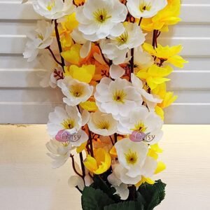 Artificial Flowers with Pot for Home Decoration, Office Decor Cherry Blossom Combo, yellow white