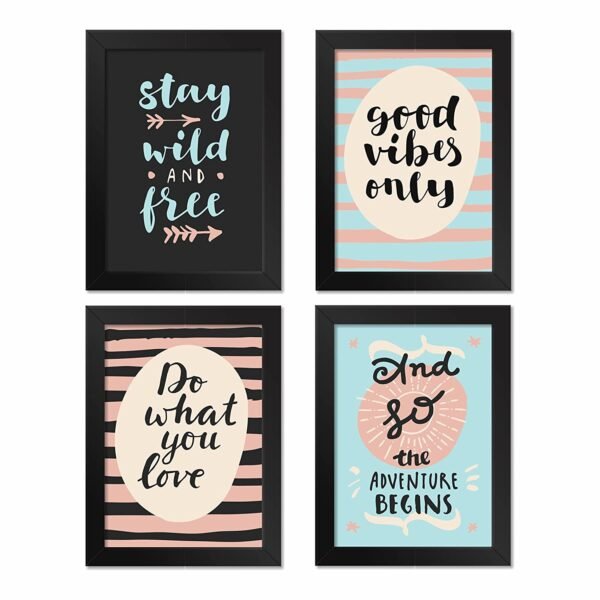 Poster Frames Black Wall Hangings Size- 8.25 x 11.75 inch , Set of 4 , Motivational Quotes D4 (QUOTES-A)