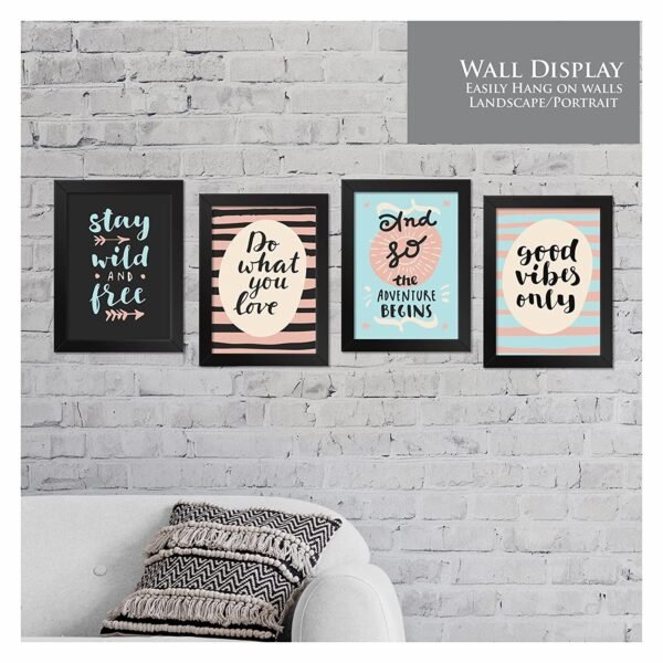 Poster Frames Black Wall Hangings Size- 8.25 x 11.75 inch , Set of 4 , Motivational Quotes D4 (QUOTES-A)