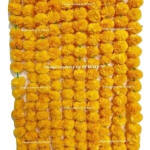 Marigold Fluffy Flowers Garlands for Decoration - (Light & Dark Orange, 5 Pieces)