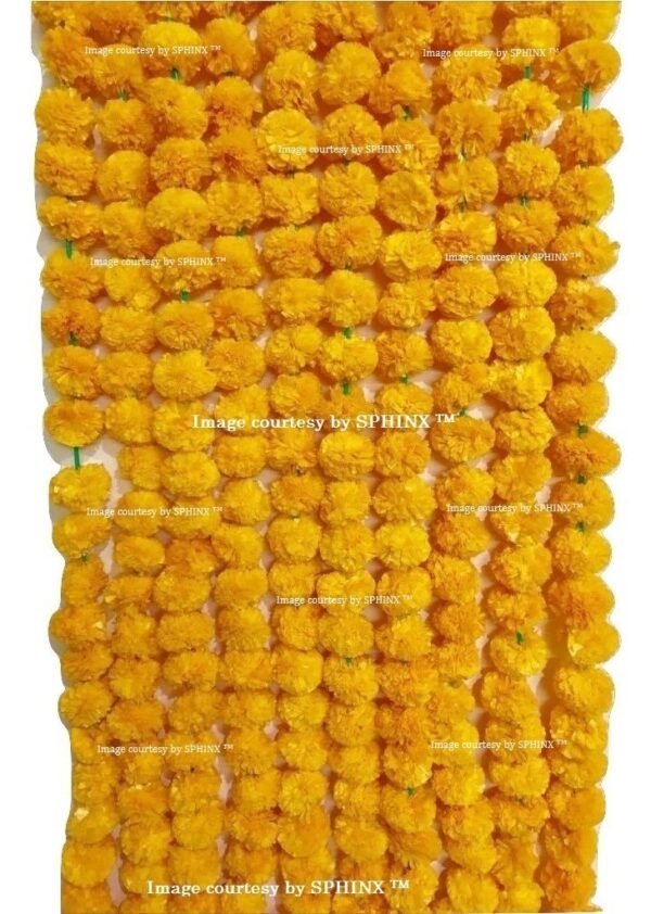 Marigold Fluffy Flowers Garlands for Decoration - (Light & Dark Orange, 5 Pieces)