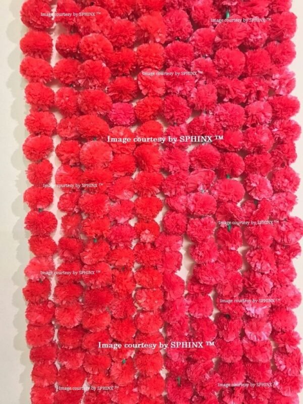 Marigold Fluffy Flowers Garlands for Decoration -,  Dark Pinkish Red 5 Pieces)